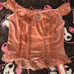 ROMWE Ruffled Lace Blouse in Peach